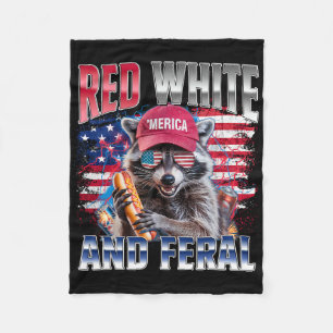 Funny Racoon 4th Of July Usa Patriotic Red White  Fleece Blanket