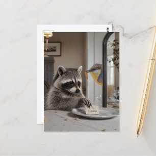 Funny Racoon and bird IOU 1 Cookie in Dining Room Postcard