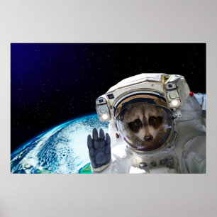Funny Racoon Astronaut Poster