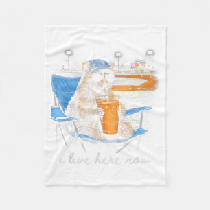 Funny Racoon Ballfield Baseball Field I Live Here Fleece Blanket