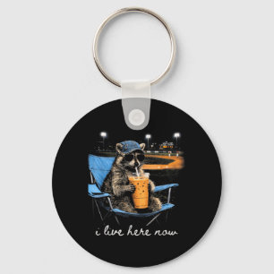 Funny Racoon Ballfield Baseball Field I Live Here Key Ring
