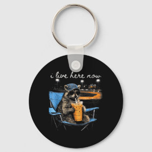 Funny Racoon Ballfield Baseball Field I Live Here Key Ring