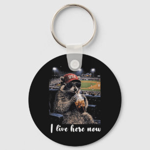Funny Racoon Ballfield Baseball Field I Live Here Key Ring