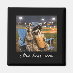 Funny Racoon Ballfield Baseball Field I Live Here Magnet
