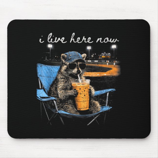 Funny Racoon Ballfield Baseball Field I Live Here Mouse Pad (Front)