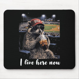 Funny Racoon Ballfield Baseball Field I Live Here Mouse Pad