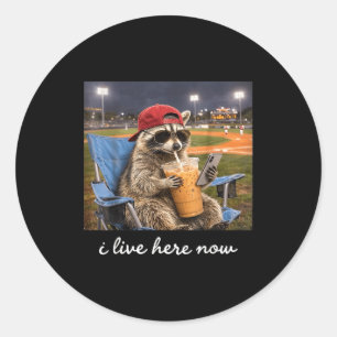 Funny racoon ballfield baseball field live here classic round sticker