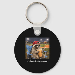 Funny racoon ballfield baseball field live here key ring