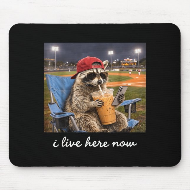 Funny racoon ballfield baseball field live here mouse pad (Front)