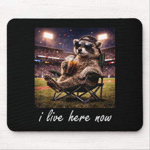 Funny Racoon Baseball Field Live Here Iced Coffee Mouse Pad