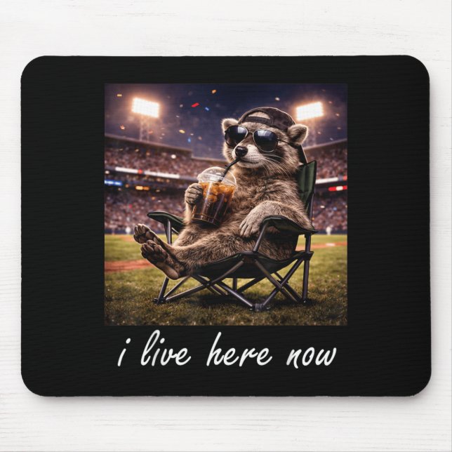 Funny Racoon Baseball Field Live Here Iced Coffee Mouse Pad (Front)