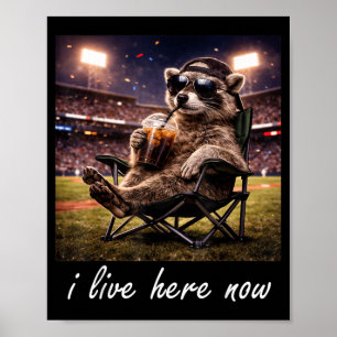 Funny Racoon Baseball Field Live Here Iced Coffee Poster