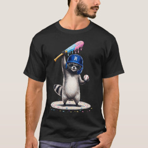 Funny Racoon Baseball Ice Cream Drip T-Shirt