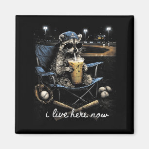 Funny Racoon Baseball Iced Coffee Lover Live Here Magnet
