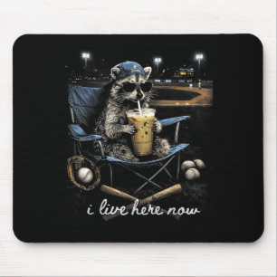 Funny Racoon Baseball Iced Coffee Lover Live Here Mouse Pad