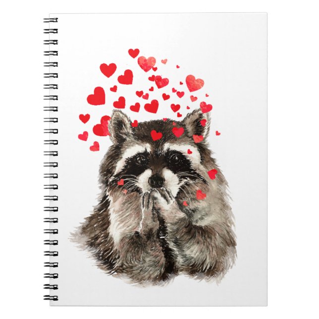 Funny Racoon Blowing Kisses Love Hearts Notebook (Front)