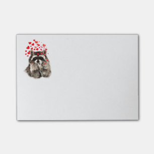 Funny Racoon Blowing kisses & Love Hearts Post-it Notes