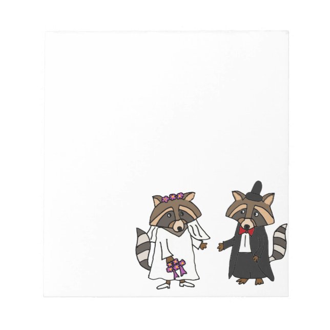 Funny Racoon Bride and Groom Wedding Art Notepad (Front)