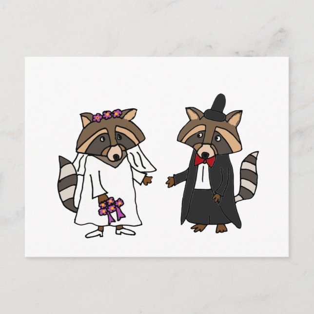 Funny Racoon Bride and Groom Wedding Art Postcard (Front)
