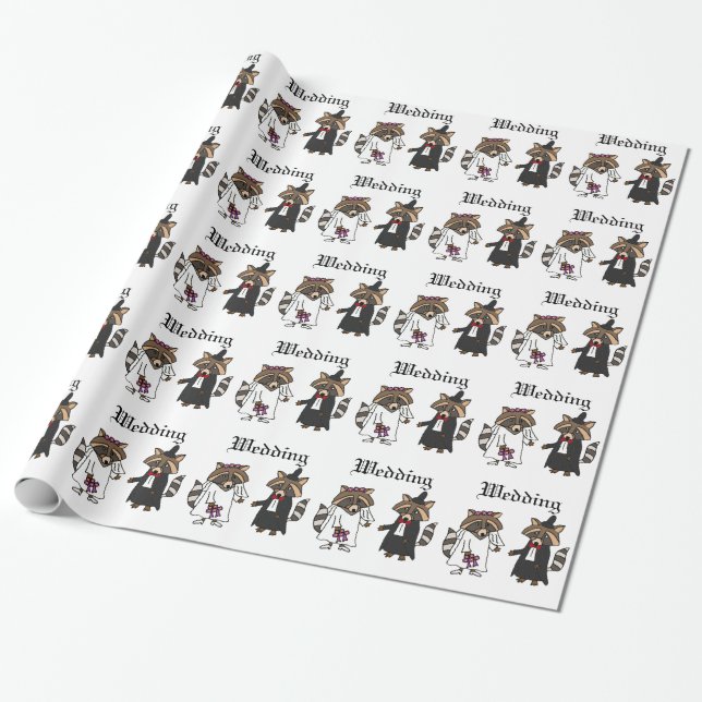Funny Racoon Bride and Groom Wedding Art Wrapping Paper (Unrolled)