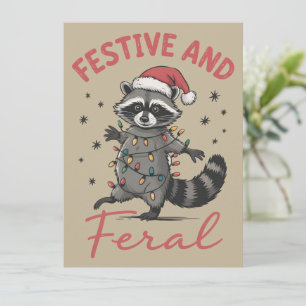 Funny Racoon Christmas Feral Meme Xmas  Holiday Card