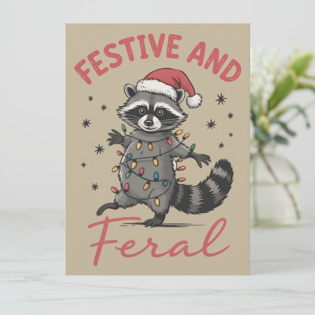 Funny Racoon Christmas Feral Meme Xmas  Holiday Card (Standing Front)