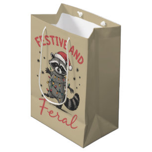 Funny Racoon Christmas Feral Meme Xmas Medium Gift Bag