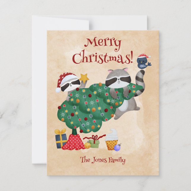 Funny Racoon Christmas  Holiday Card (Front)