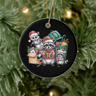 Funny Racoon Christmas Opossum & Street Cats Ceramic Ornament