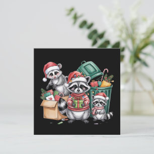 Funny Racoon Christmas Opossum & Street Cats Holiday Card