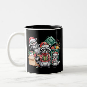 Funny Racoon Christmas Opossum & Street Cats Two-Tone Coffee Mug