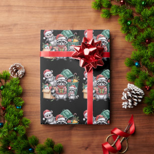 Funny Racoon Christmas Opossum & Street Cats Wrapping Paper