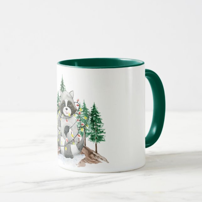 Funny Racoon Christmas Two-Tone Coffee Mug (Front Right)