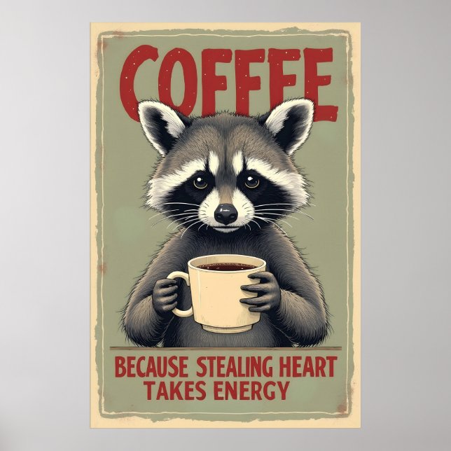 Funny Racoon Coffee Art Poster (Front)