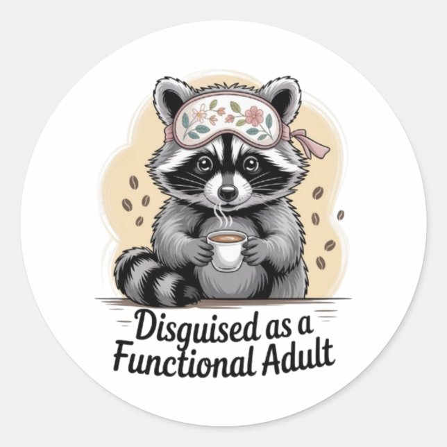 Funny Racoon Coffee Sticker Functional Adult Deca (Front)