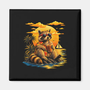 Funny racoon coffee sunglasses hawaiian sunset magnet