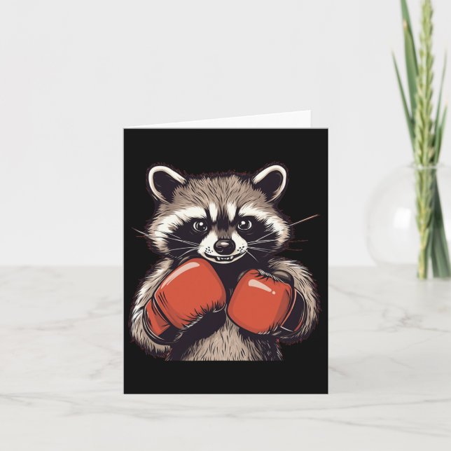 Funny Racoon Costume For Sport And Boxing Gloves  Card (Front)