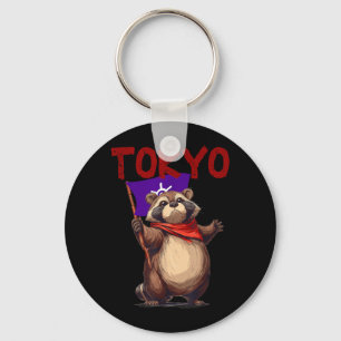 Funny Racoon Dog with Tokyo Colours Costume Key Ring