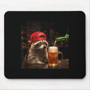 Funny racoon drinking beer patriotic 4th of july mouse pad