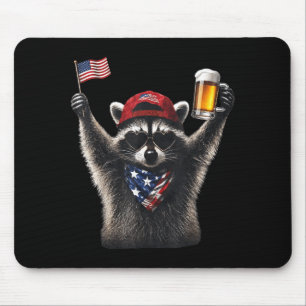 Funny Racoon Drinking Beer Patriotic Aamerican Mouse Pad