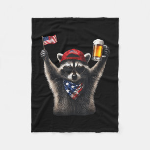 Funny racoon drinking beer patriotic american fleece blanket