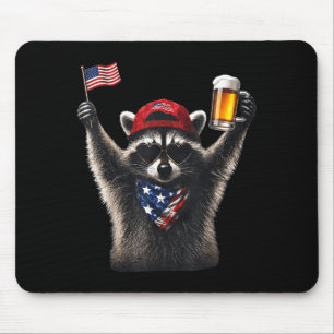 Funny racoon drinking beer patriotic american mouse pad