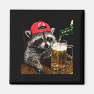 Funny Racoon Drinking Beer Patriotic Usa 4th Of Magnet
