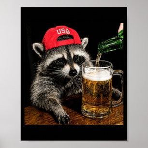 Funny Racoon Drinking Beer Patriotic Usa 4th Of Poster