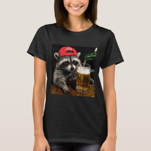 Funny Racoon Drinking Beer Patriotic Usa 4th Of T-Shirt