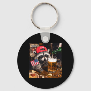Funny Racoon Drinking Beer Patriotic Usa Flag 4th Key Ring