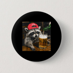 Funny Racoon Drinking Beer Usa Hat Patriotic 6 Cm Round Badge