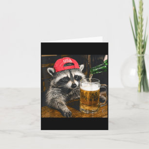 Funny Racoon Drinking Beer Usa Hat Patriotic Card