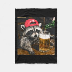 Funny Racoon Drinking Beer Usa Hat Patriotic Fleece Blanket