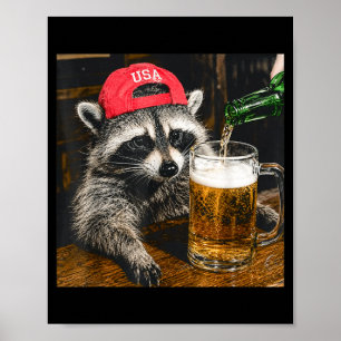 Funny Racoon Drinking Beer Usa Hat Patriotic Poster